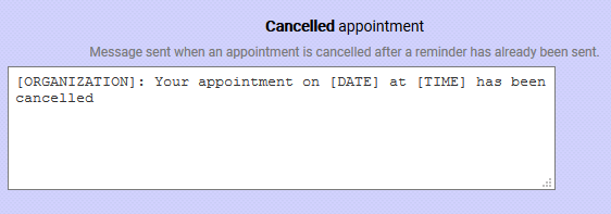 Cancelled appointment template for text message reminder