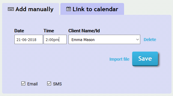 Entering client appointment info online to generate a text reminder