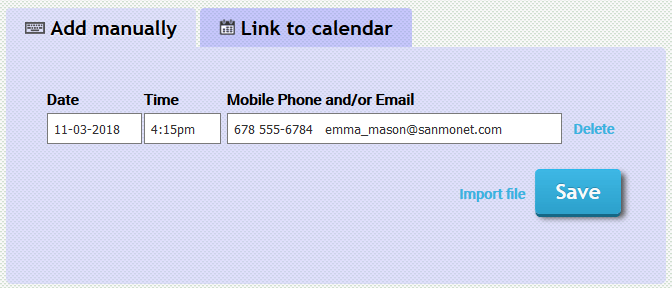 Entering appointment info online to generate a text reminder
